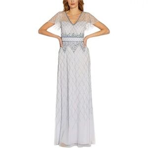 Papell Womens Studio by Adrianna Papell Beaded V-neck Evening Dress 6